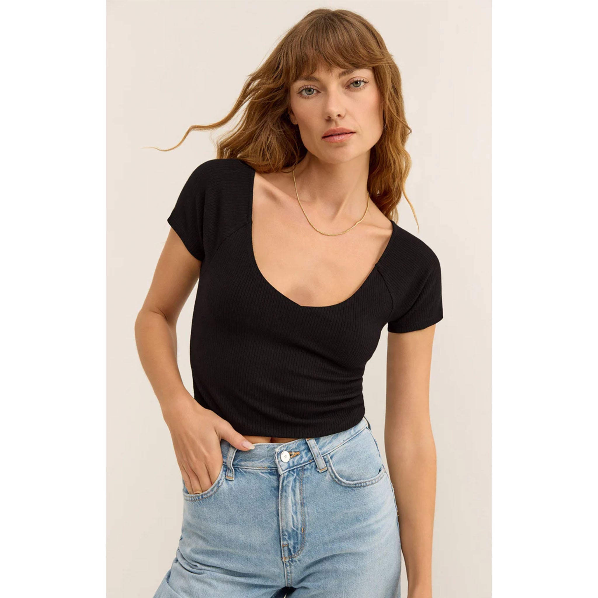 Z Supply Kallen Rib Top in Black - Addison West 