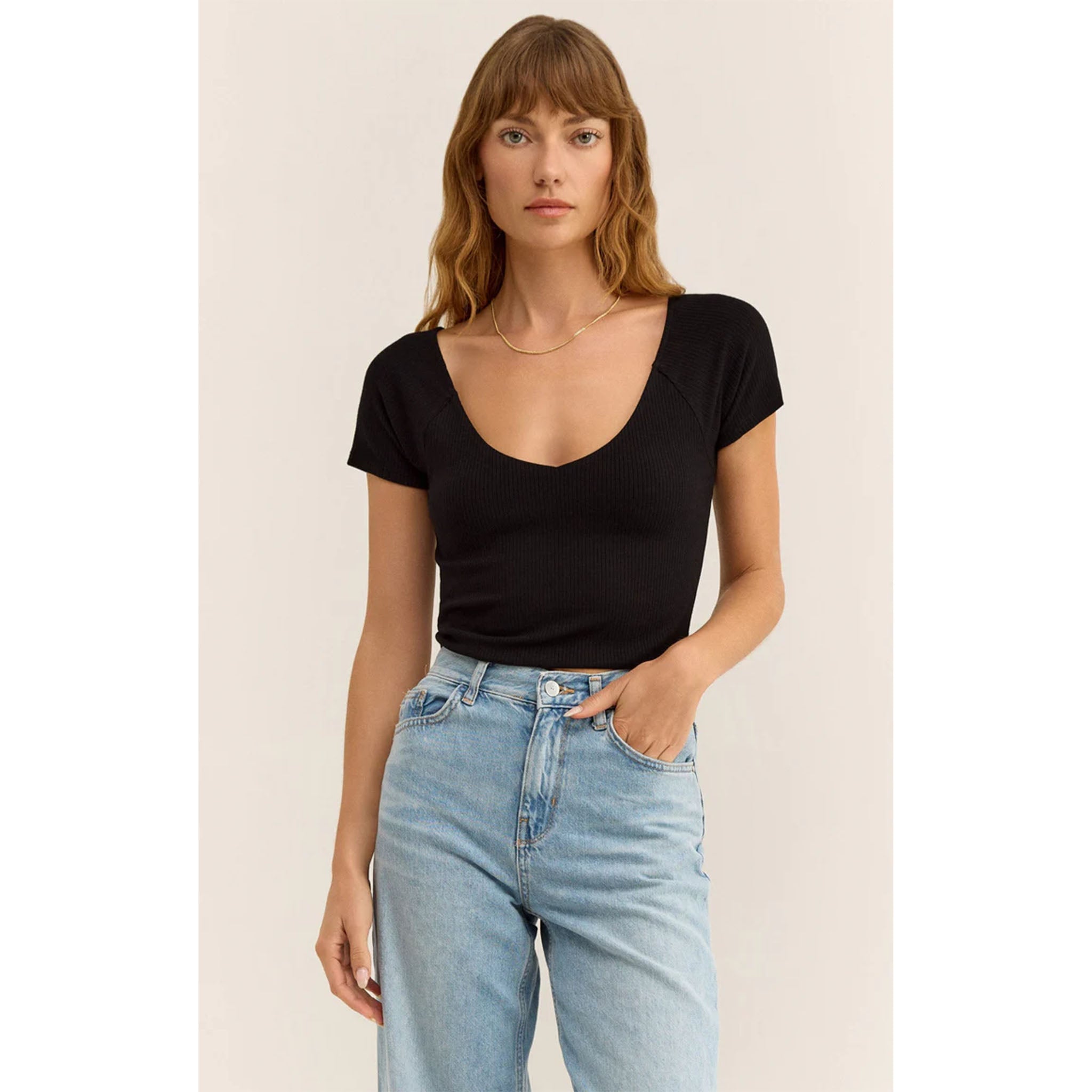 Z Supply Kallen Rib Top in Black - Addison West 