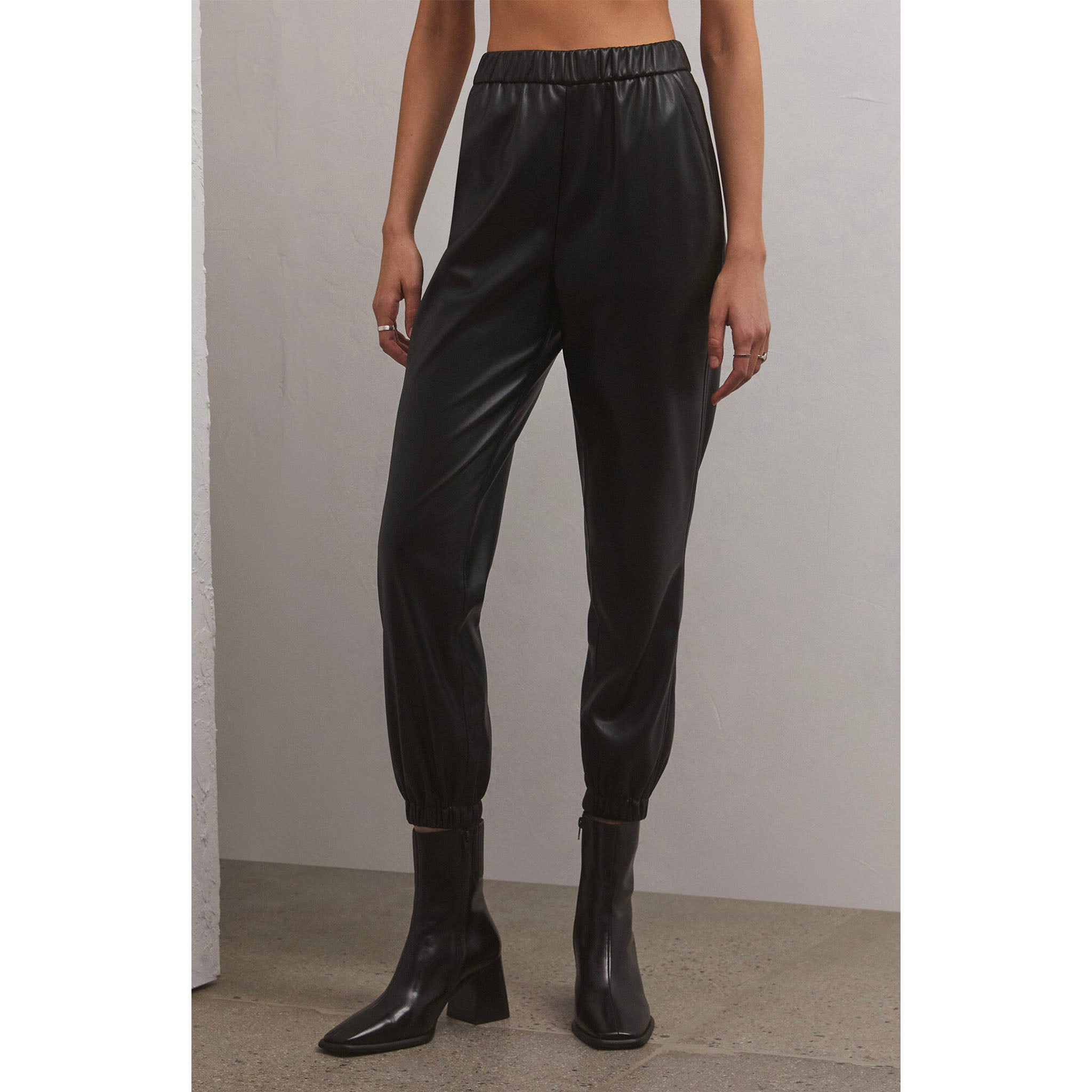 Z Supply Lenora Faux Leather Jogger in Black - Addison West 