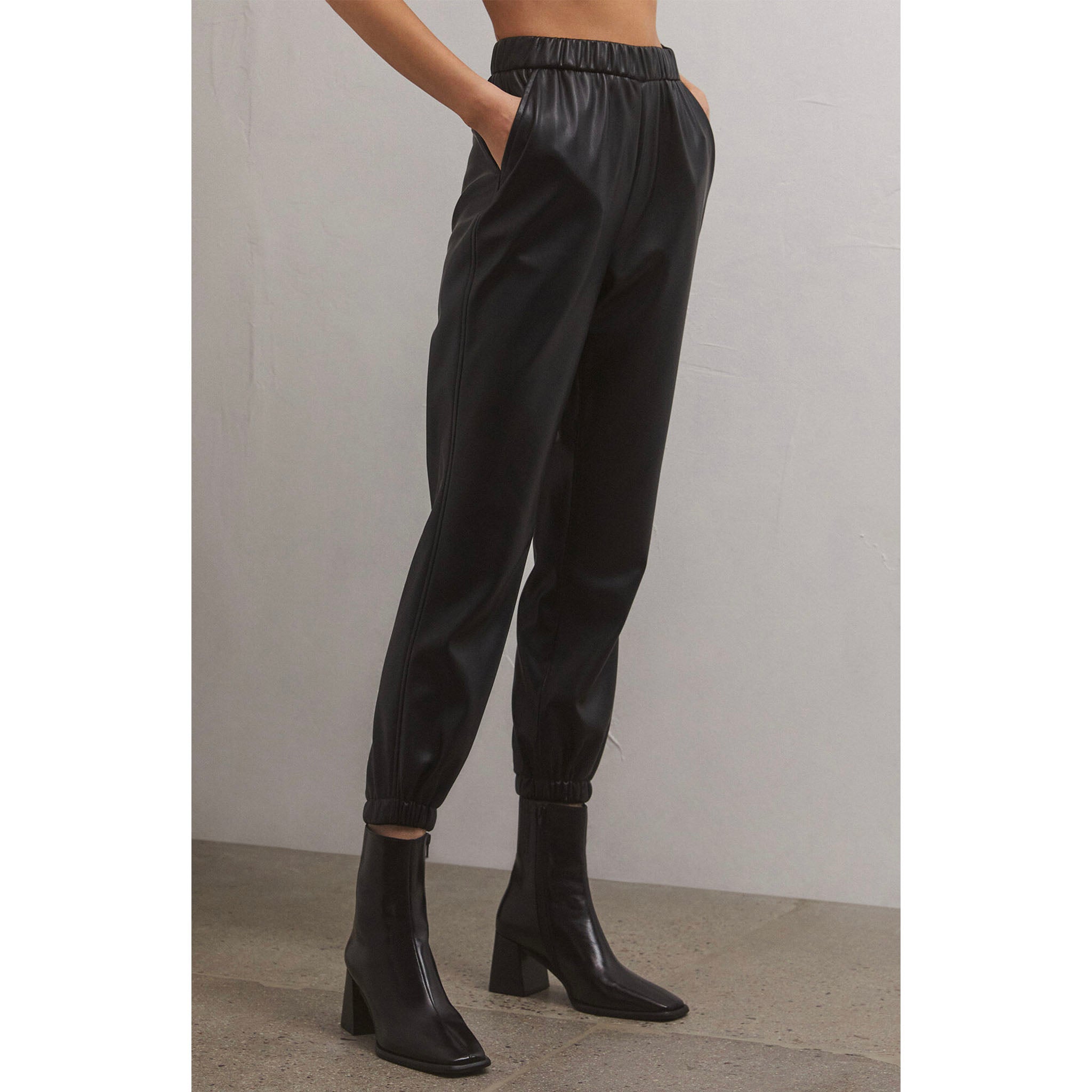 Z Supply Lenora Faux Leather Jogger in Black - Addison West 