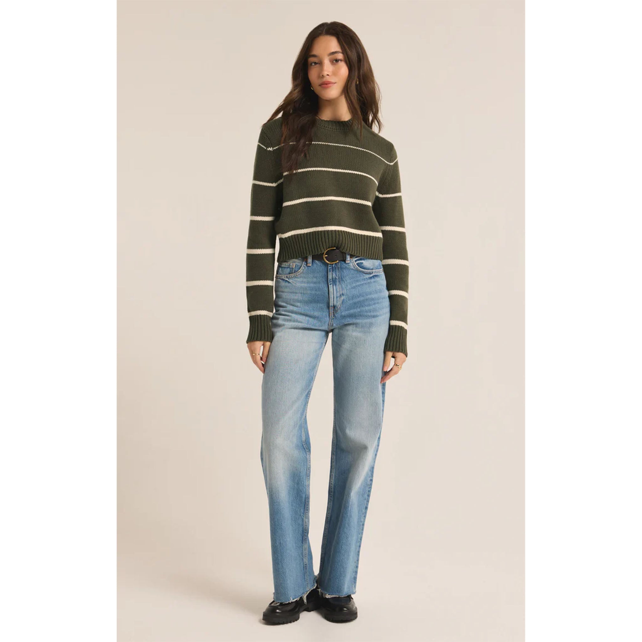 Z Supply Milan Stripe Sweater in Grape Leaf - Addison West 