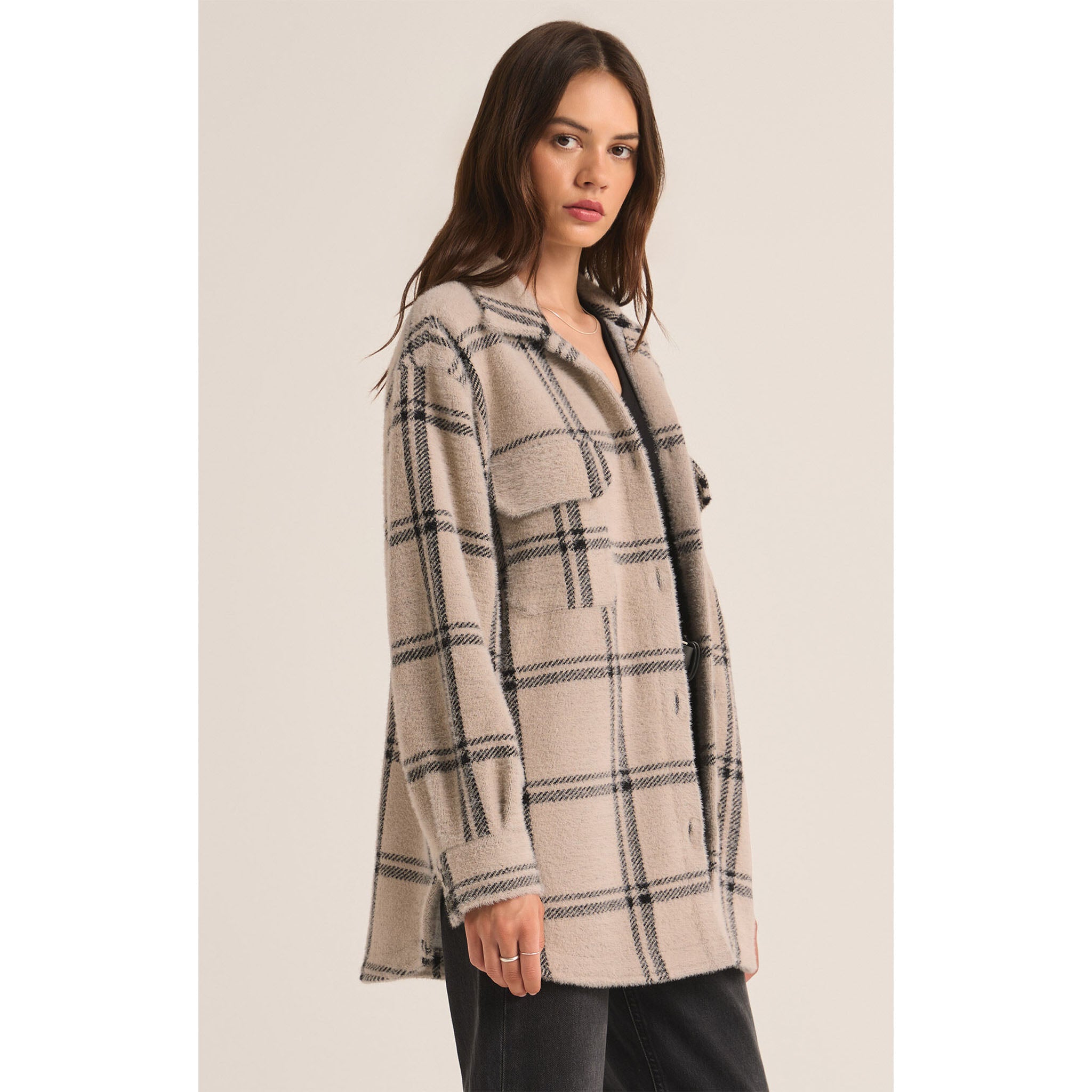 Z Supply Plaid Tucker Jacket Crystal Grey - Addison West 