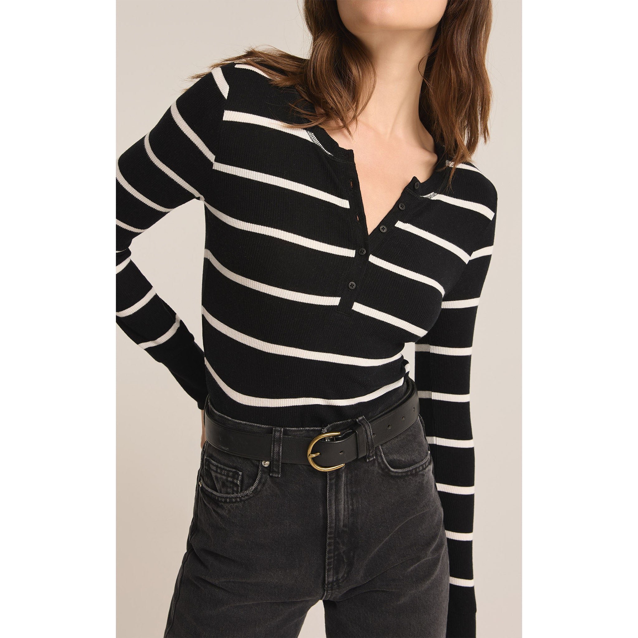 Z Supply Scarlett Rib Henley Black - Addison West 