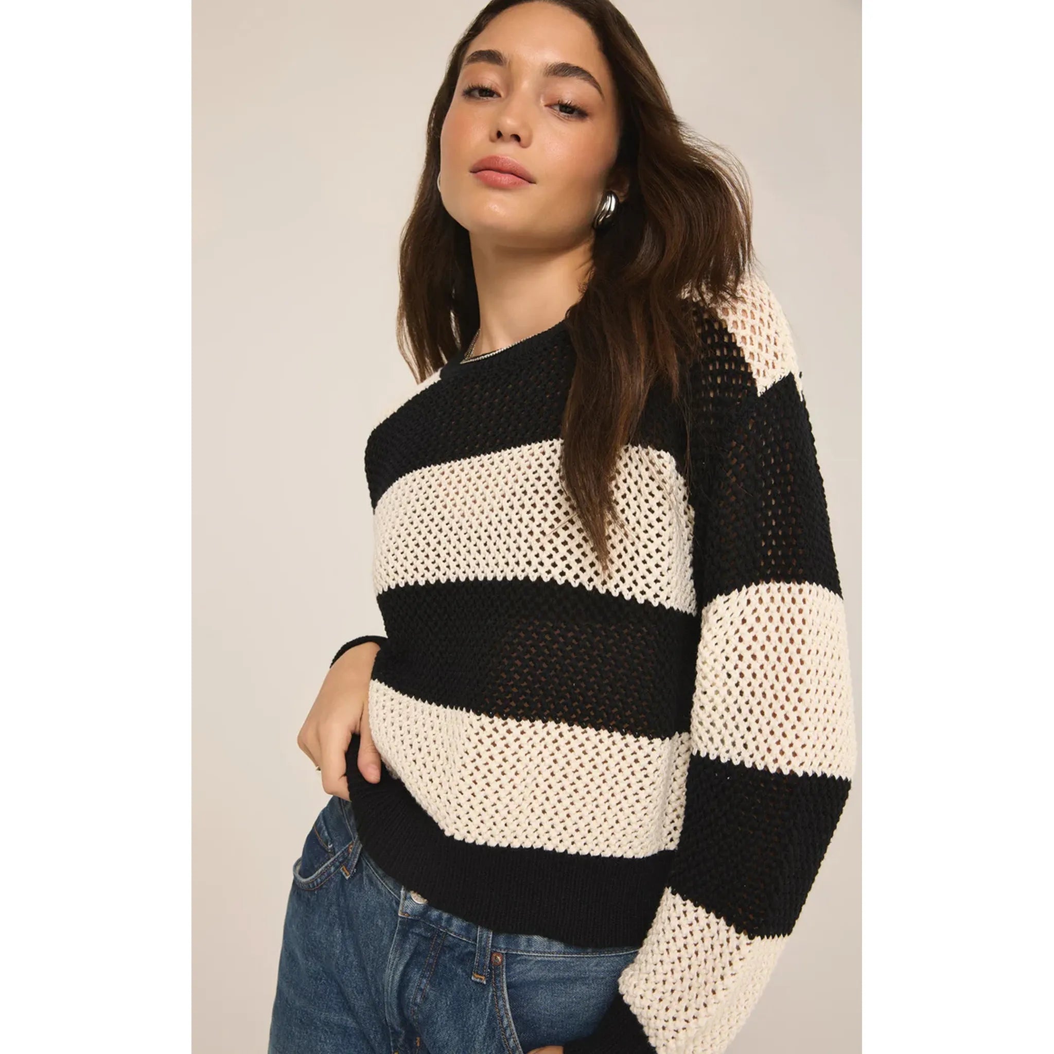 Z Supply Broadbeach Stripe Sweater in Black - Addison West 