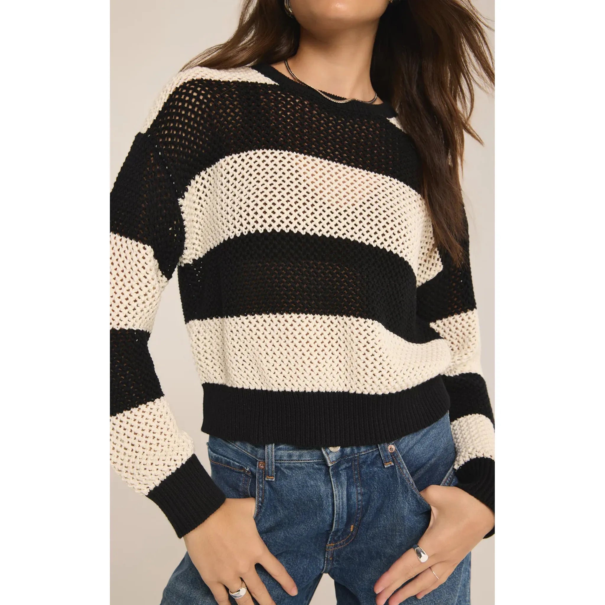 Z Supply Broadbeach Stripe Sweater in Black - Addison West 