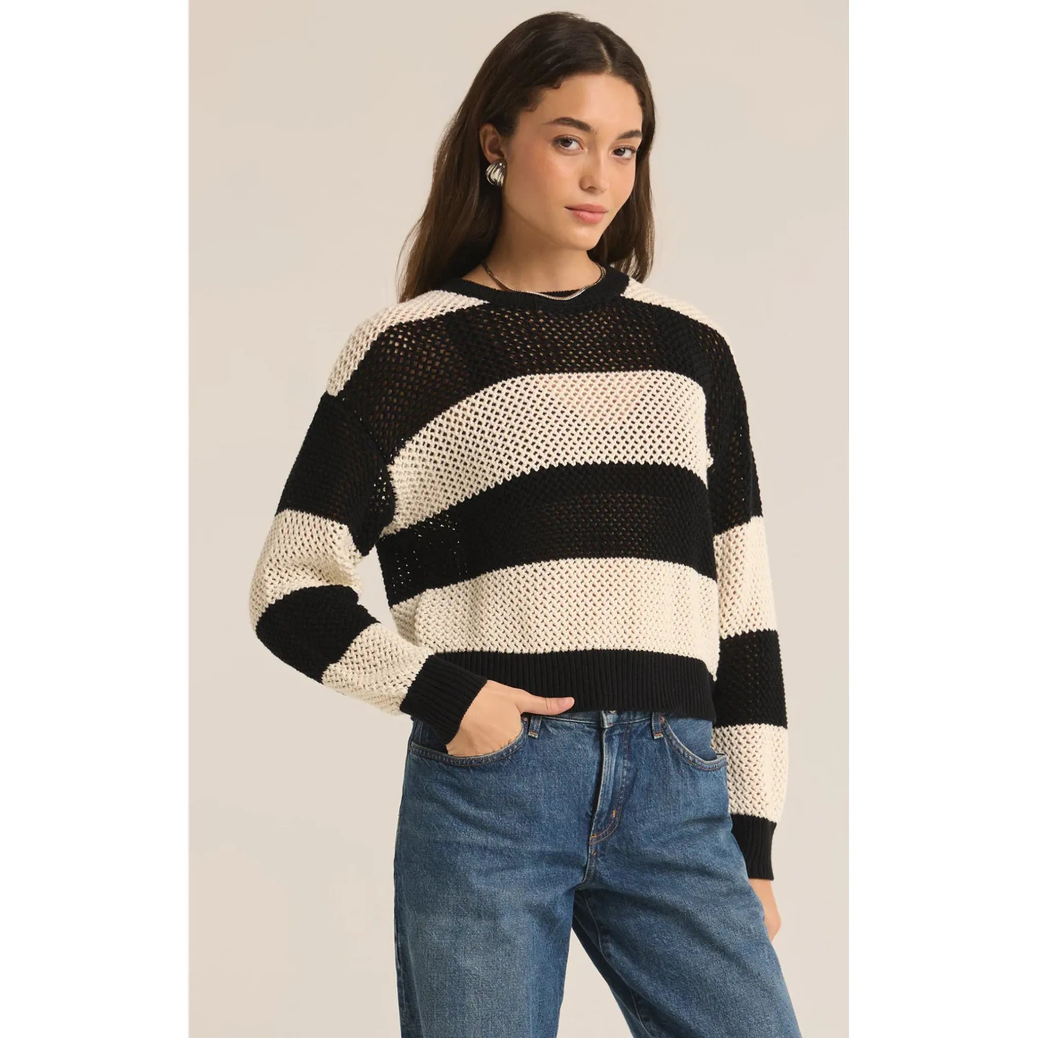 Z Supply Broadbeach Stripe Sweater in Black - Addison West 