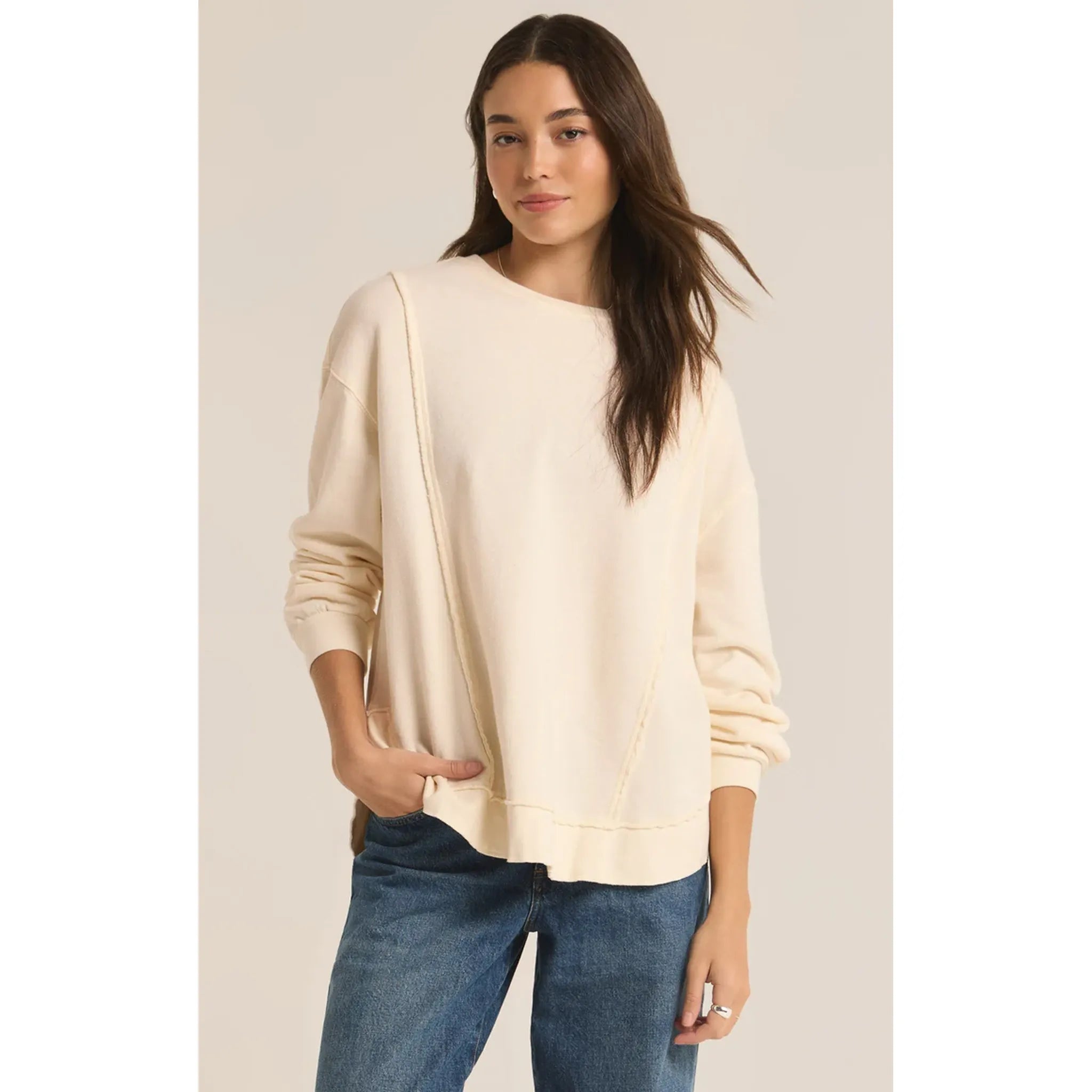 Z Supply Replay Sweatshirt in Sea Salt - Addison West 