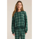 Model wearing Z Supply Plaid LS Top in Noble Fir in front of a neutral background