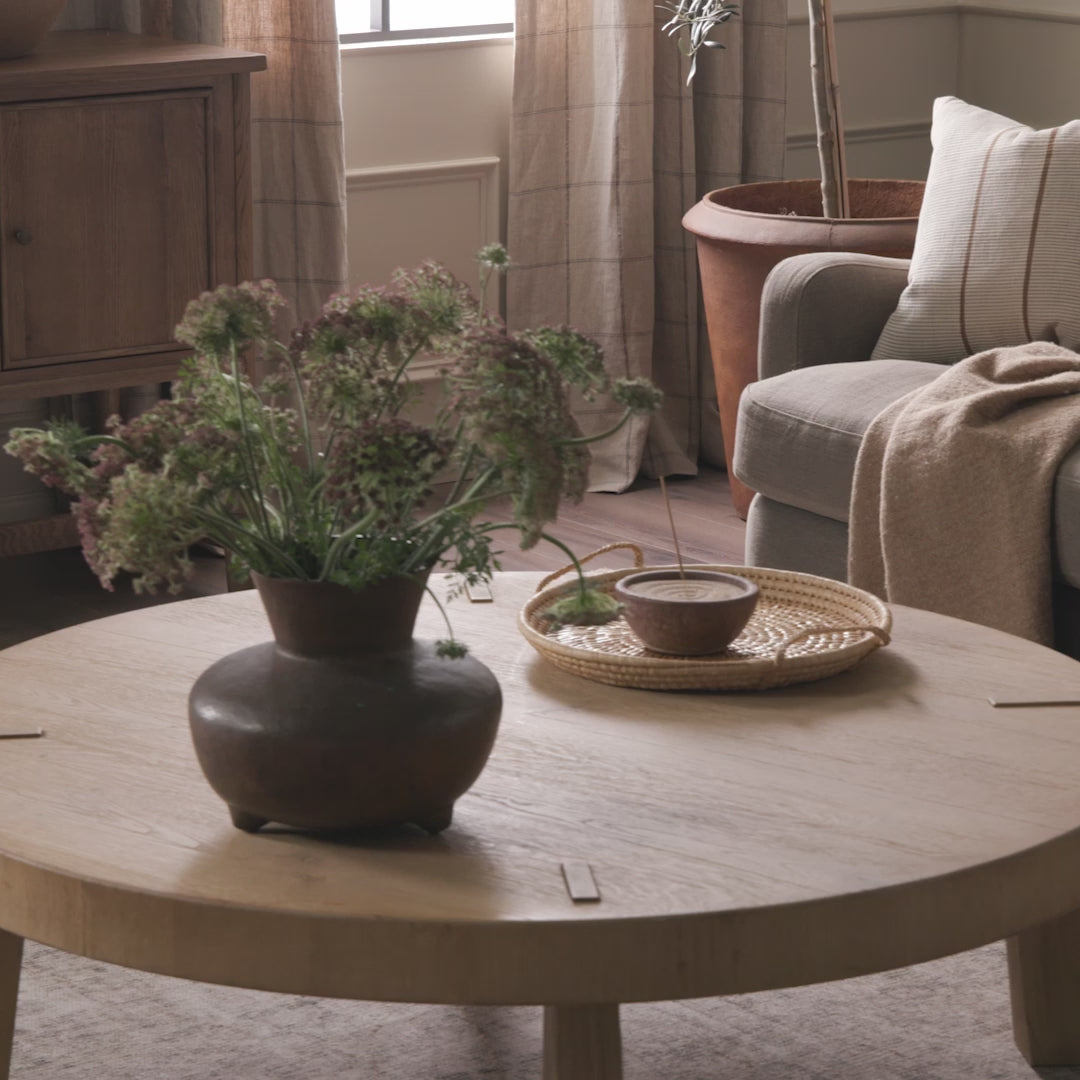 Amber Lewis x Four Hands Aurelia Sofa in Broadway Coffee in a neutral living room at Addison West