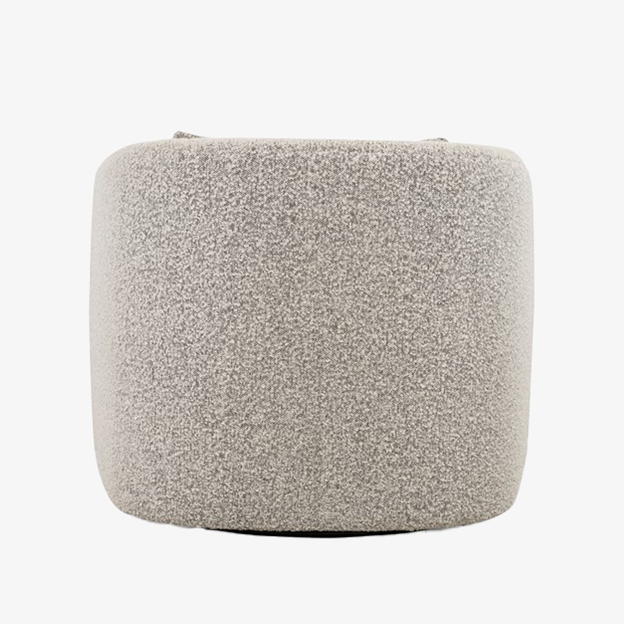 Back view of Four hands brand Topanga swivel chair with boucle grey and creme fabric on a white background