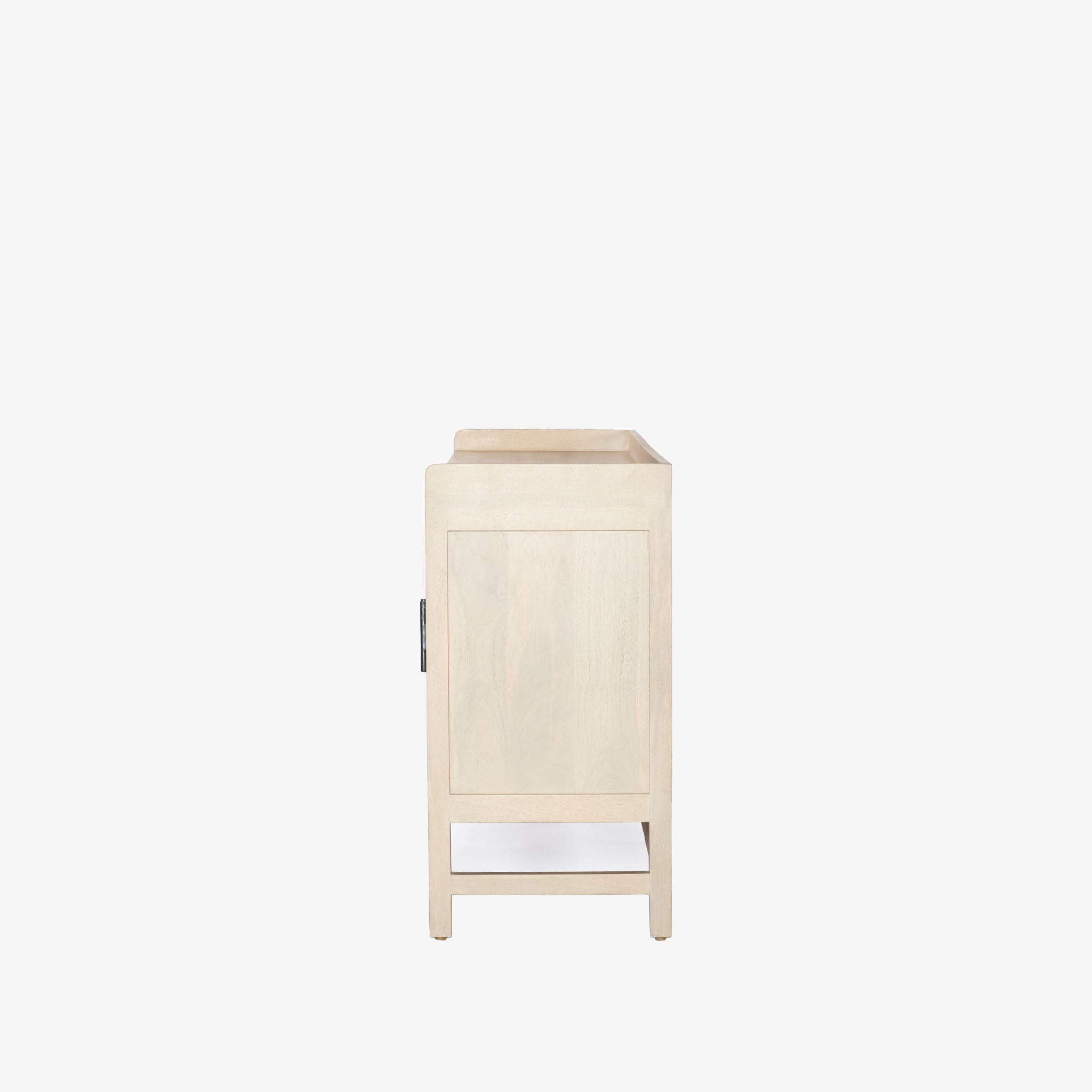 Side view of Four Hands Furniture brand caprice sideboard in light wood on a white background