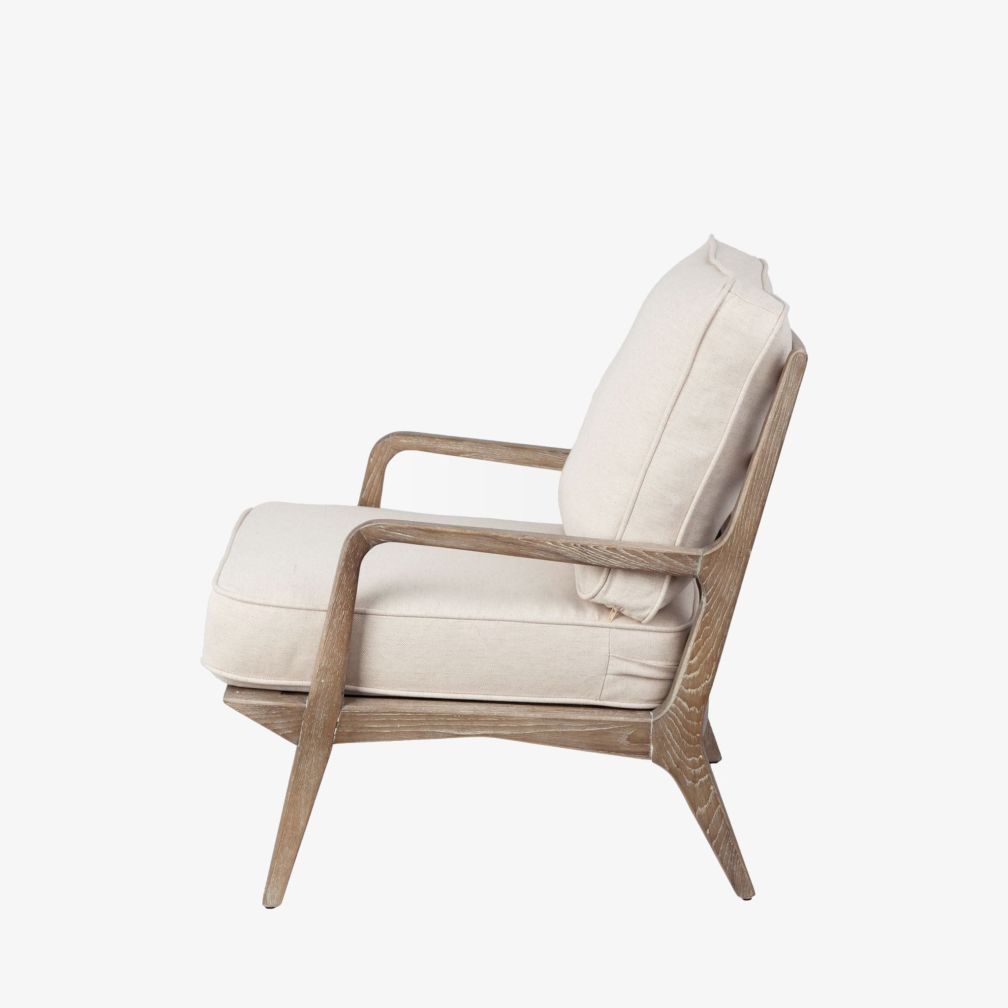 wood accent chair with off-white fabric seat with Wood Frame Accent Chair on a white background