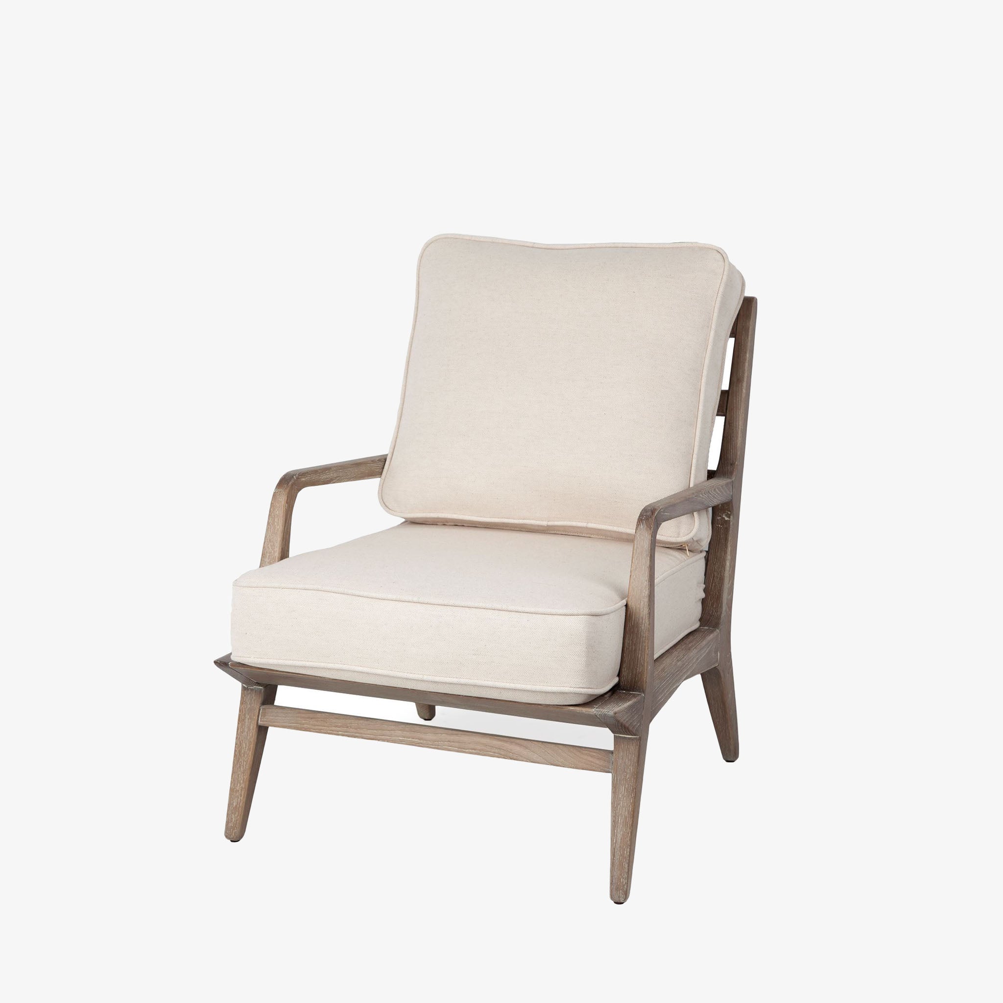 wood accent chair with off-white fabric seat with Wood Frame Accent Chair on a white background