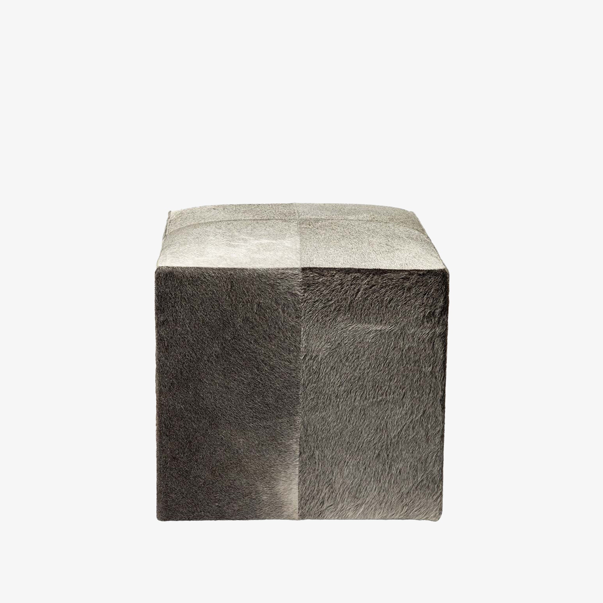 Mercana brand 'Zahavi' 20 inch Grey-toned Square hair on hide ottoman on a white background