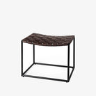 Brown Leather Woven Seat With Black Metal Frame Stool on a white background