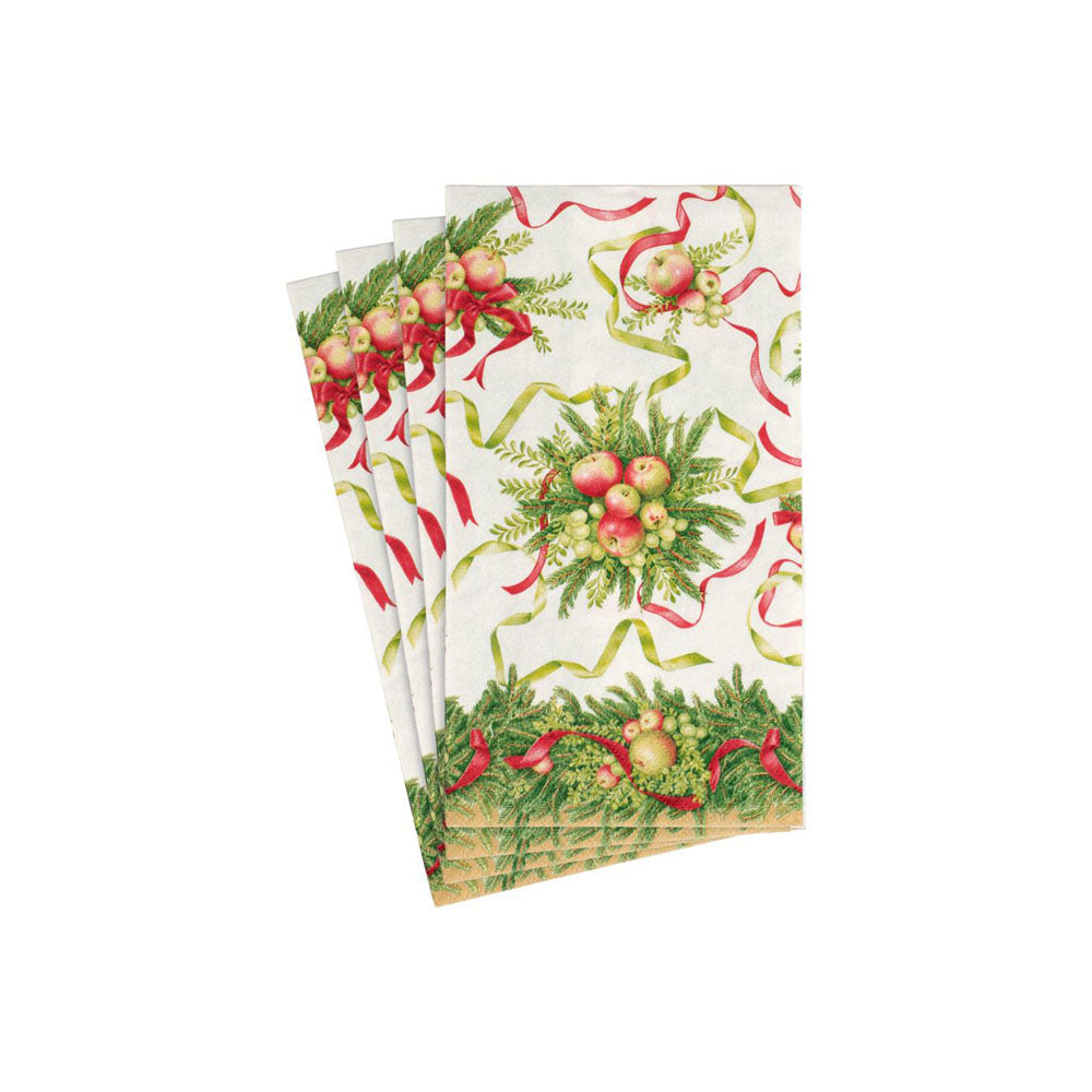 Caspari Apples + Greenery Guest Napkins on a white background