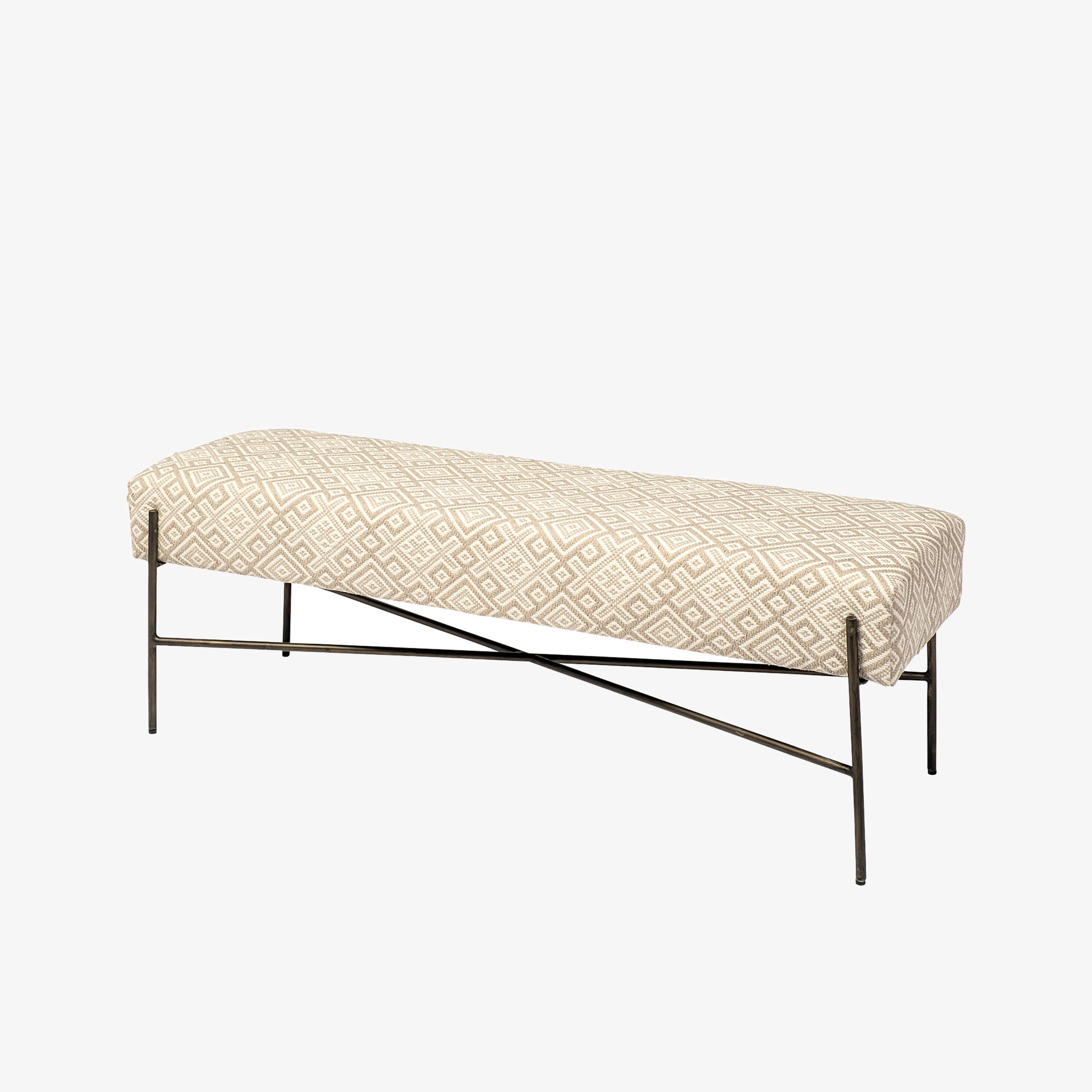 Averil Upholstered Kilim Style Bench in Cream - Addison West 