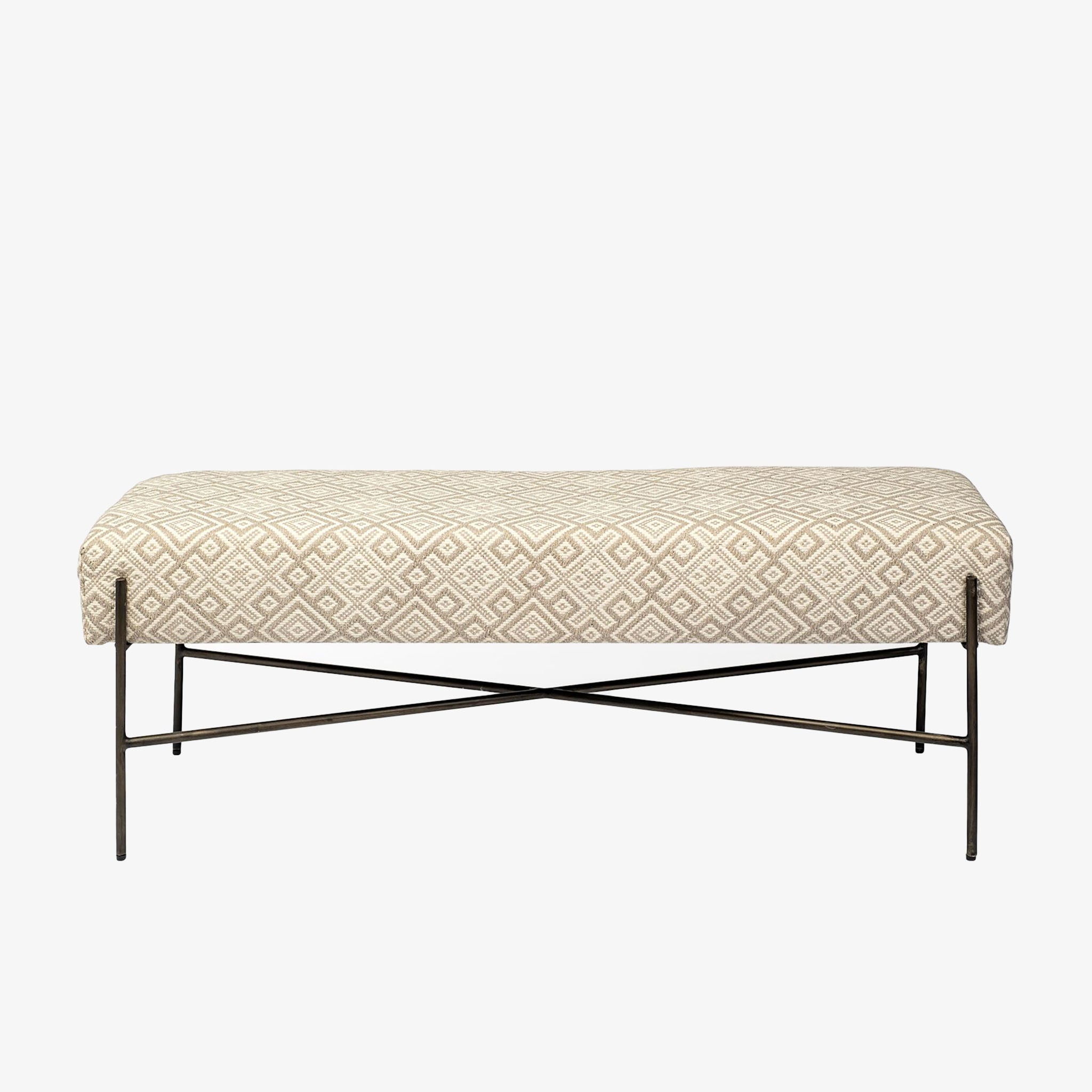 Averil Upholstered Kilim Style Bench in Cream - Addison West 