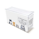 E francés brand little note cards with four cats in clear box on a white background