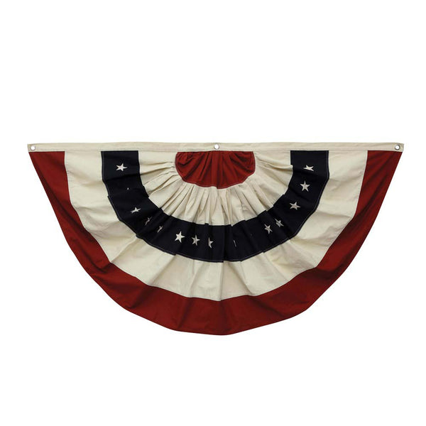 Red white and blue bunting in 100% cotton cloth on a white background