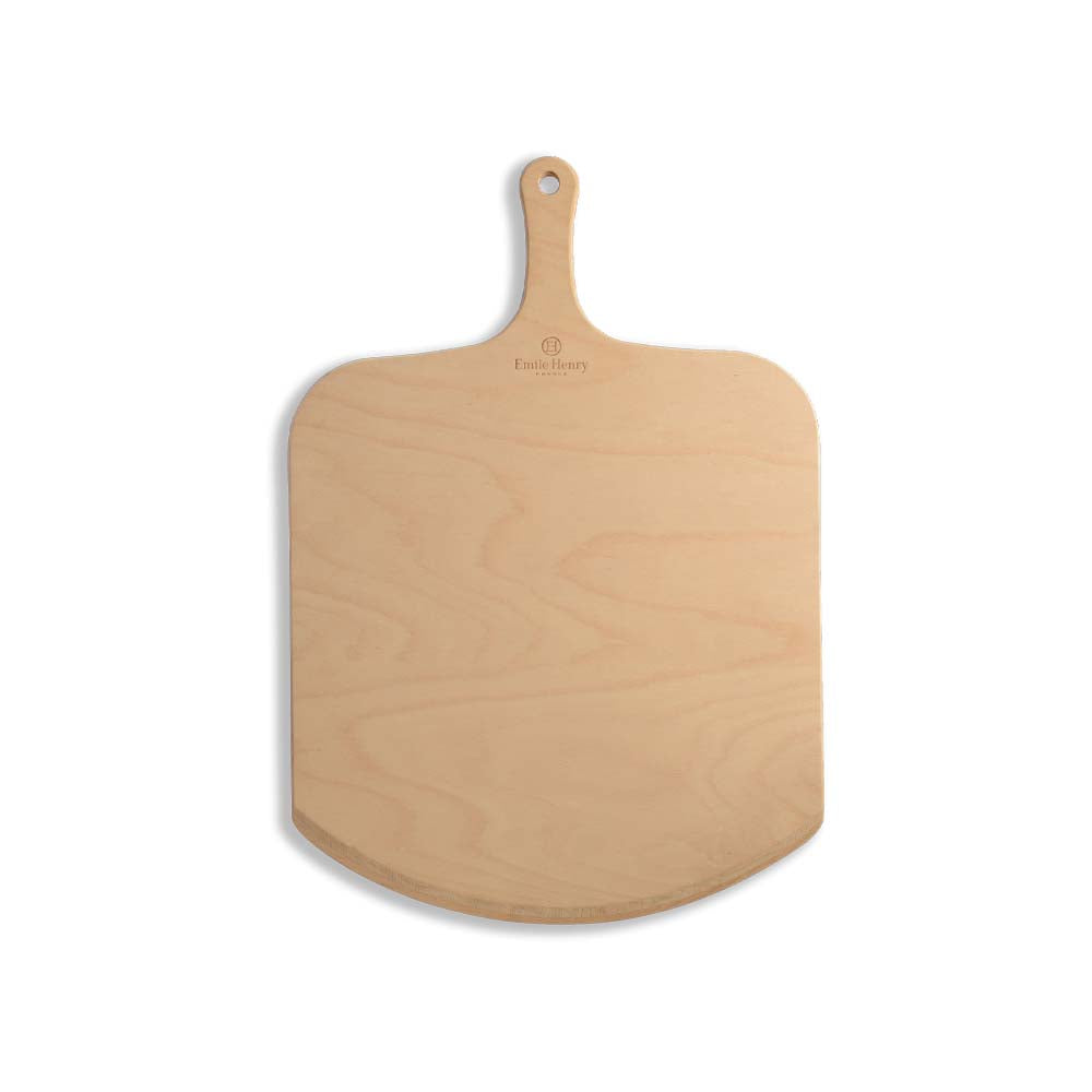 Emile Henri brand Beechwood pizza peel on a white background