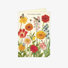 Cavallini paper flower garden card with flowers and birds and butterflies on a white background