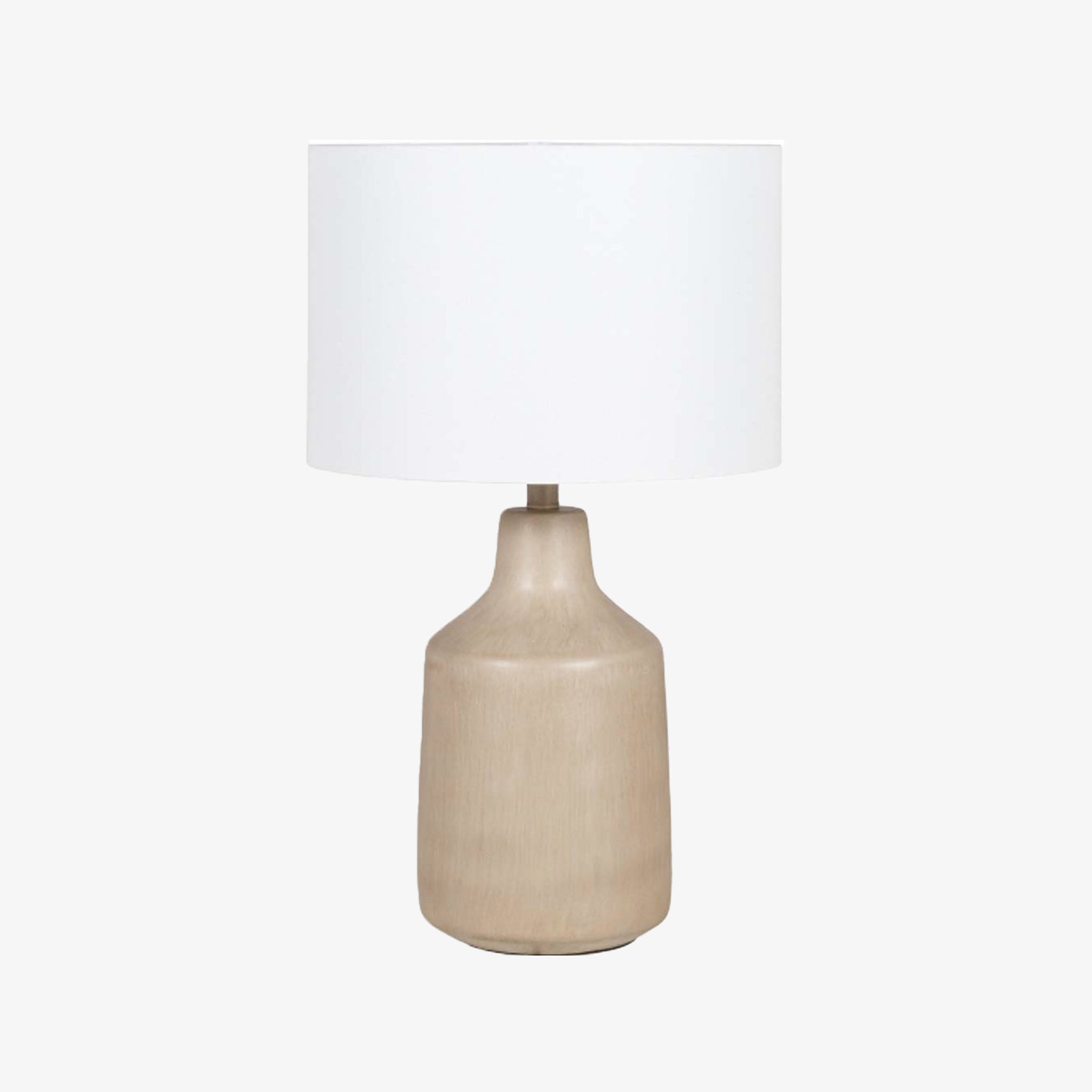 Surya Forman lamp in light gray Hand Finished Concrete Table with White Linen Shade on a white background