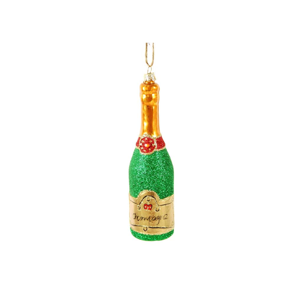 Green and gold champagne Christmas tree ornament by Cody Foster on white background