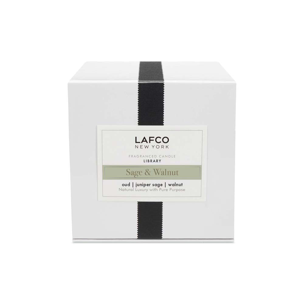 Lafco sage and walnut candle white box on a white background