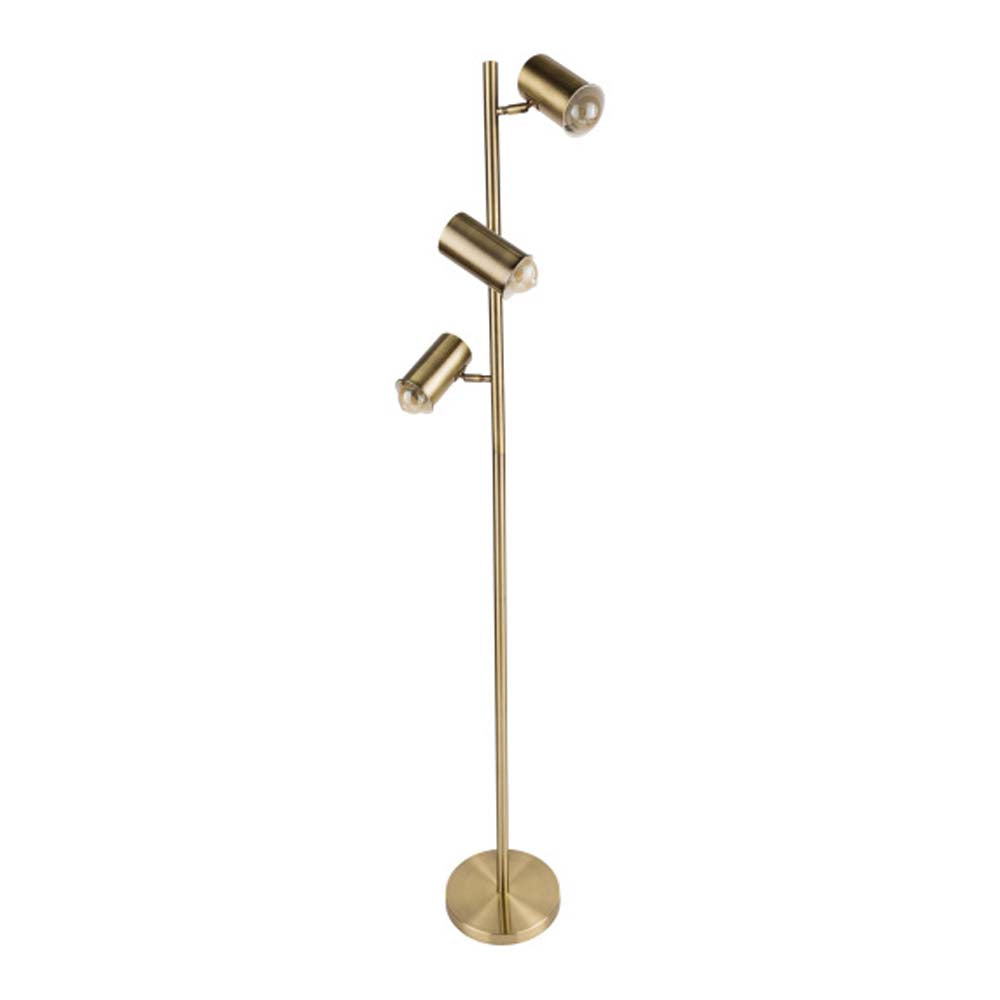 Surya brass hammond floor lamp with three shades on a white background