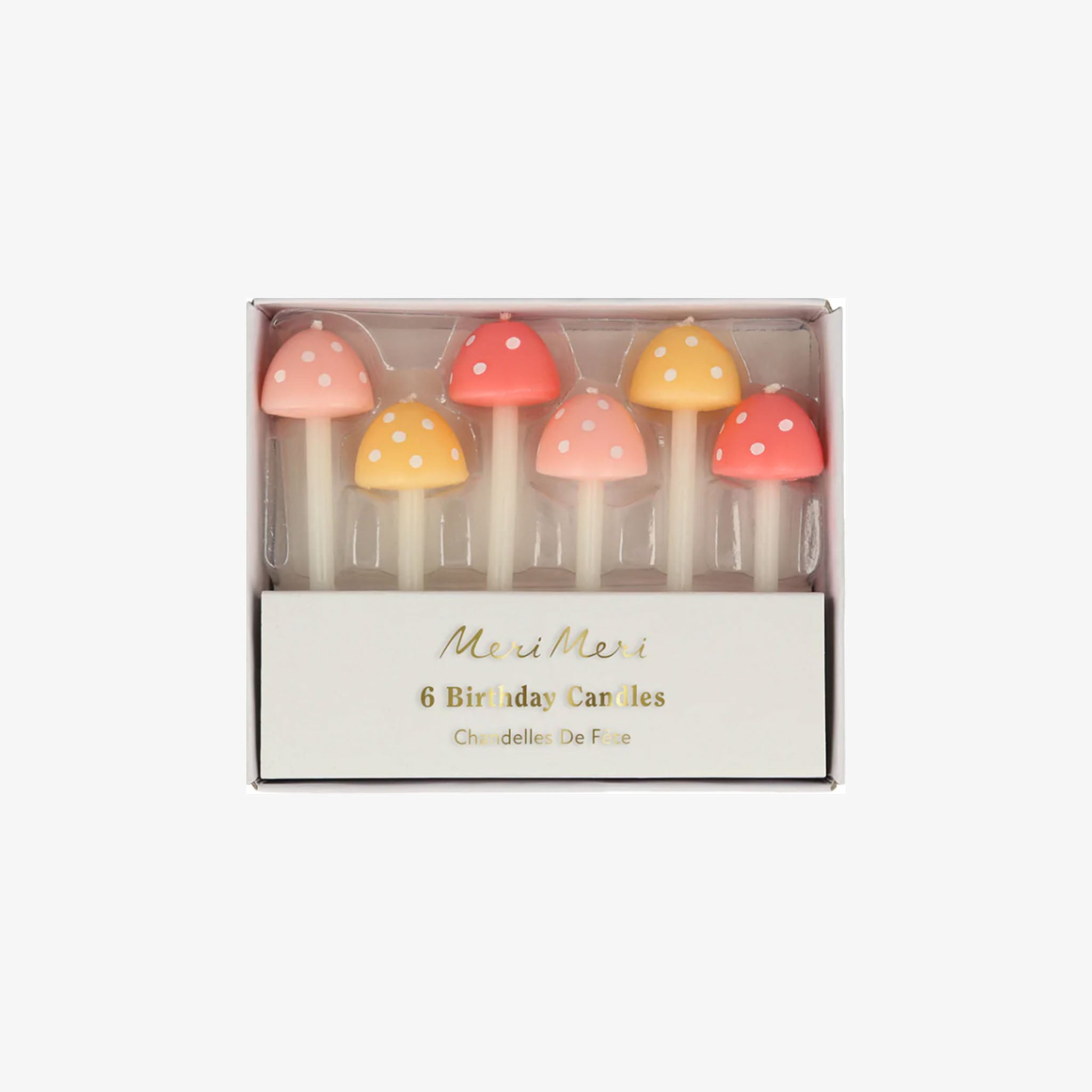 Meri Meri Mushroom Birthday Candles on a white background