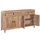 Furniture classics brand old elm sideboard with two drawers and four doors with iron pulls on a white background