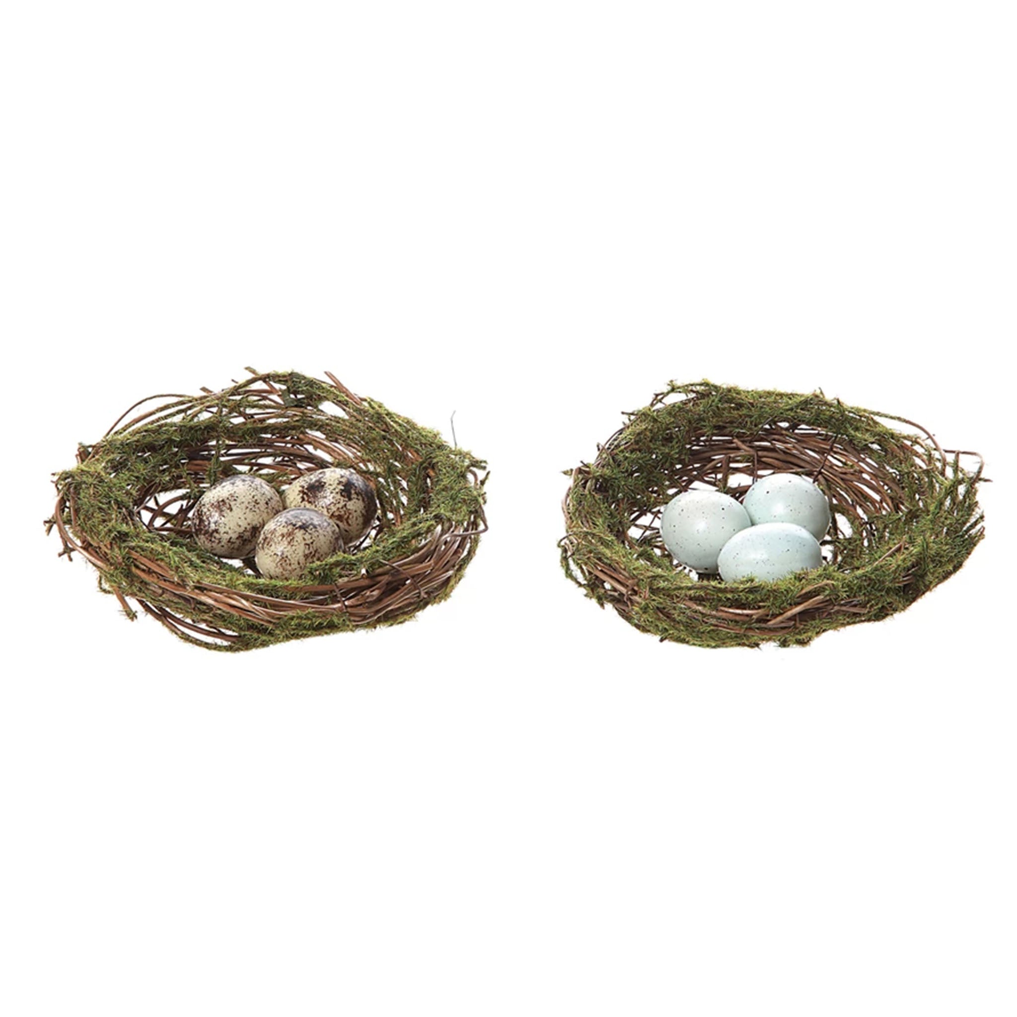 Faux nest clip on ornament with twigs and moss