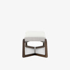 White upholstered 'Roscoe' bench with cross brace wood frame  by four hands furniture on a white background