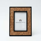 Natural and black Bamboo Photo Frame w/ Herringbone Pattern on a white background