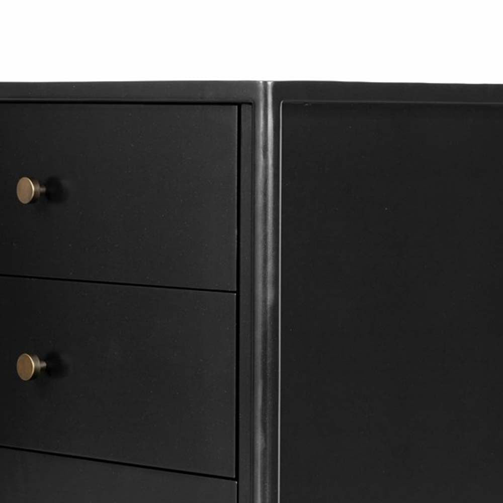 Black three drawer 'Soto' nightstand by four hands furniture on a white background