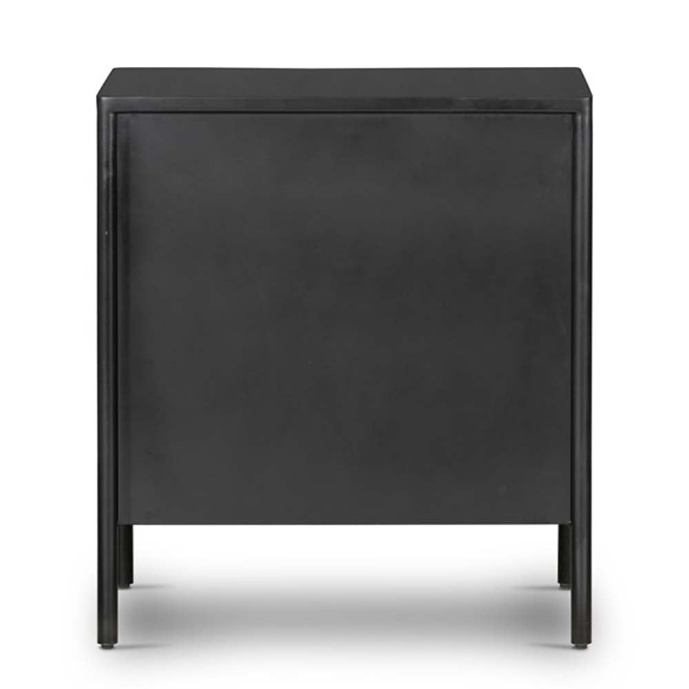 Black three drawer 'Soto' nightstand by four hands furniture on a white background