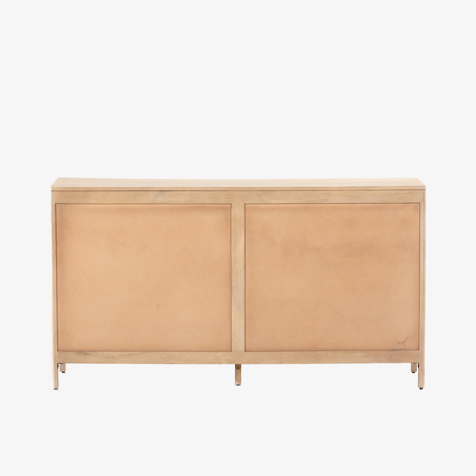 Six drawer 'Sydney' dresser with cane drawer fronts and mango wood pulls with natural mango wood exterior by Four Hands Furniture on a white background